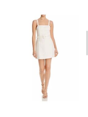 French Connection White Square-Neck Mini Dress with Belted Waist
